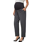 OUGES Womens Stretchy Maternity Over Belly Casual Work Straight Leg Pants Ankle Business Office Trousers with Pockets