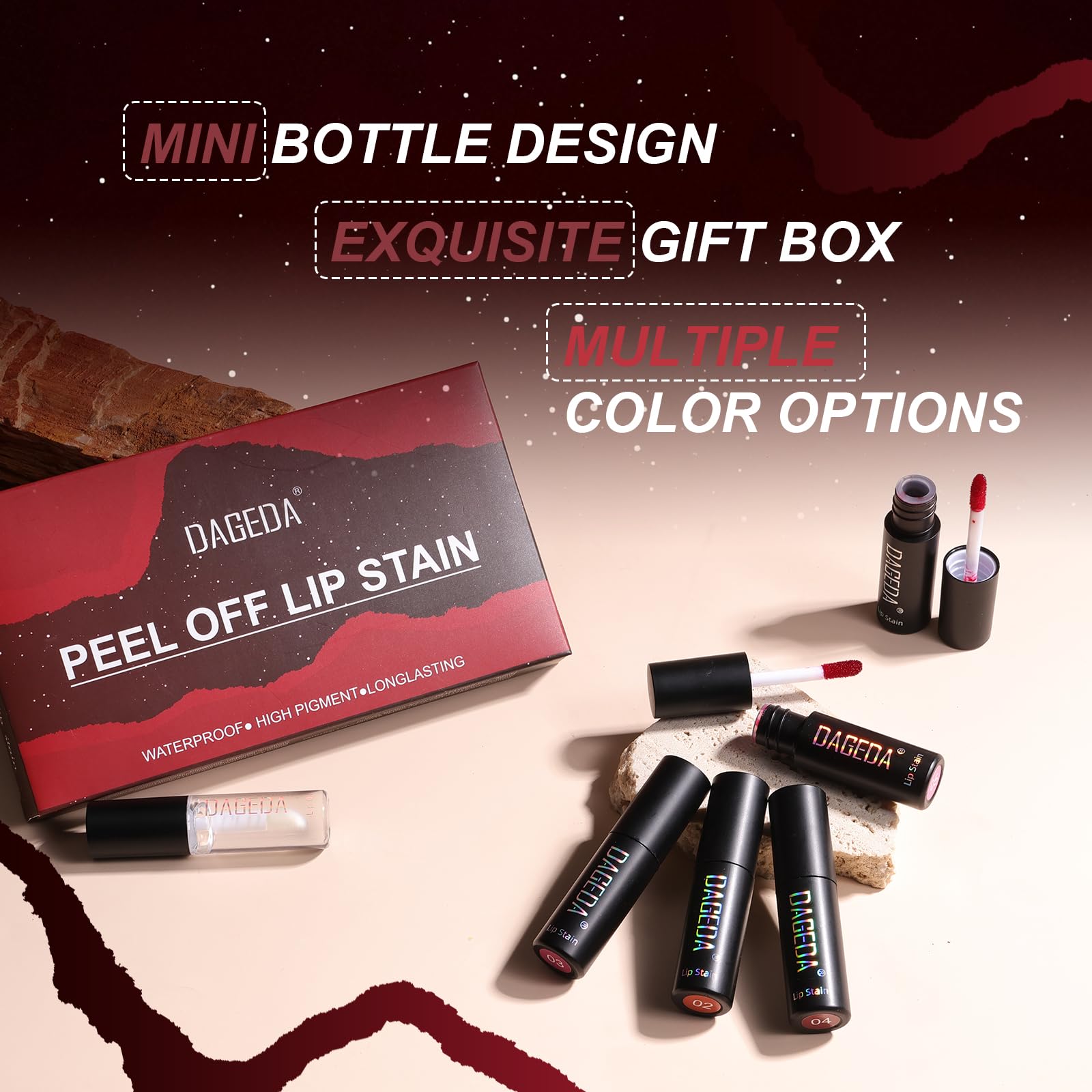 DAGEDA 5 Colors Peel Off Lip Stain Set,Tattoo Lip Stain Tint with Moisturizing Lip Oil, Highly Pigmented,Waterproof Long-lasting Peel Off Lip Liner Stain,Matte Finish Lip Makeup