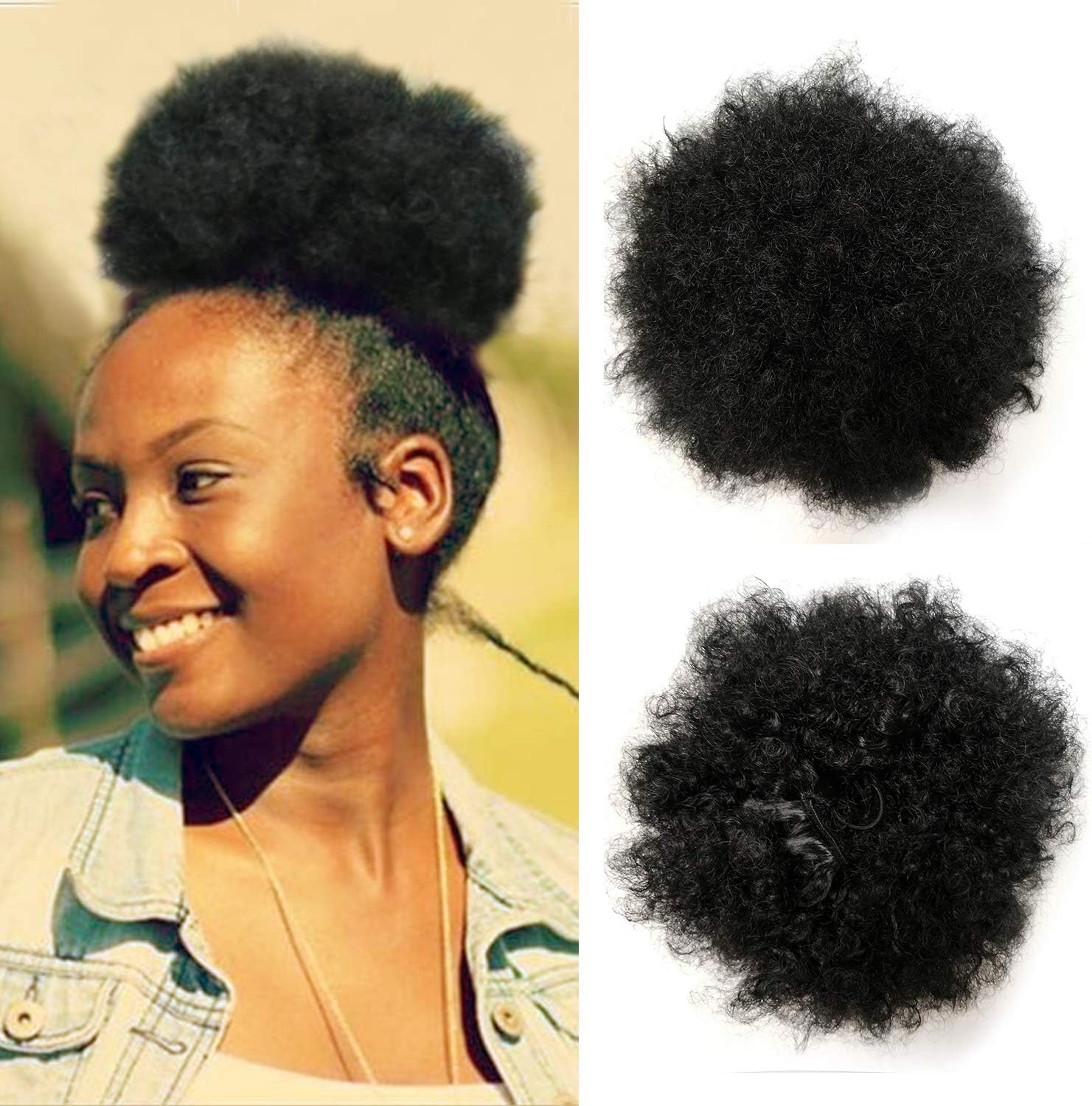 Afro Puff Synthetic Drawstring Ponytail Black buns Afro Buns Hair Extensions with Clips