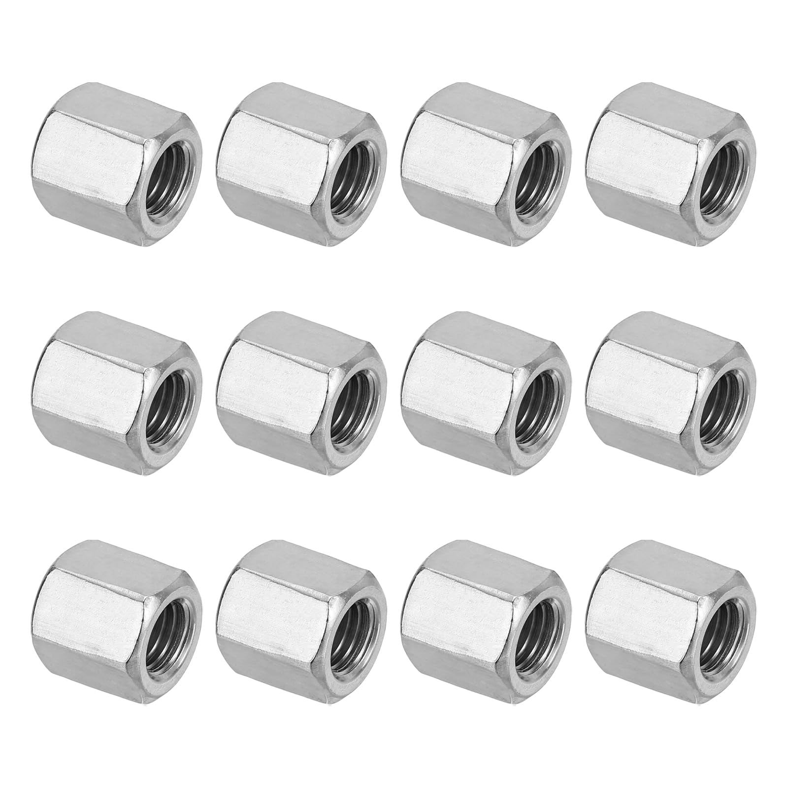 PATIKIL M12 x 1.75-Pitch 304 Stainless Steel Hex Coupling Nuts, 12Pcs 20mm/ 0.8" Length Coarse Fully Threaded Rod Coupling Nut Studding Connector Fasteners, Silver Tone