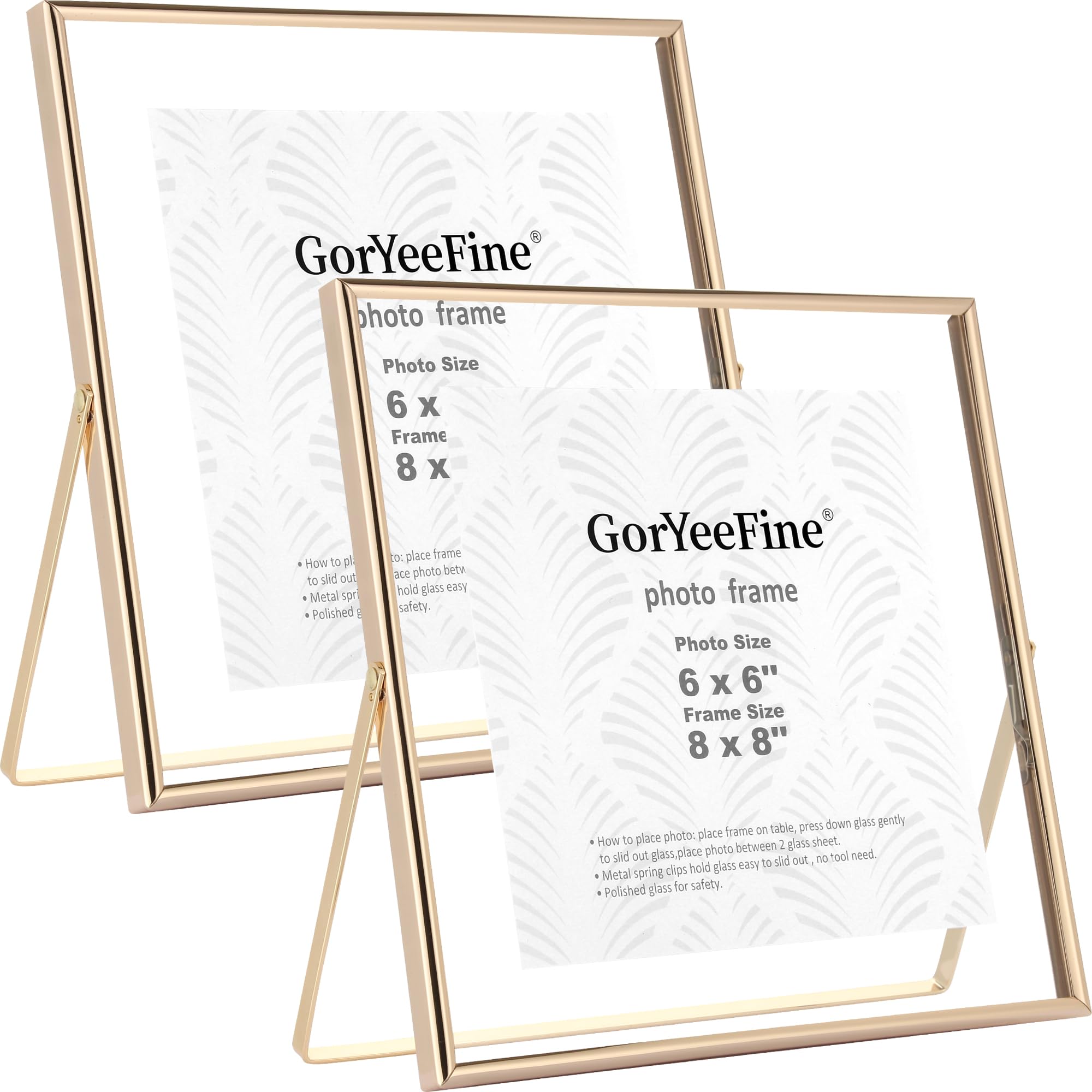 Photo 1 of ***ONE GOLD ONE SILVER*** Gold 8x8" Floating Frame 2 Pack for Photo size(5x5'',6x6'' 8x8''),Adjustable Tabletop/Shelf floating Picture Frame,Classy Metal Gift Frames for Wedding,Thanksgiving,Christmas,Birthady,Home or Office Decor.