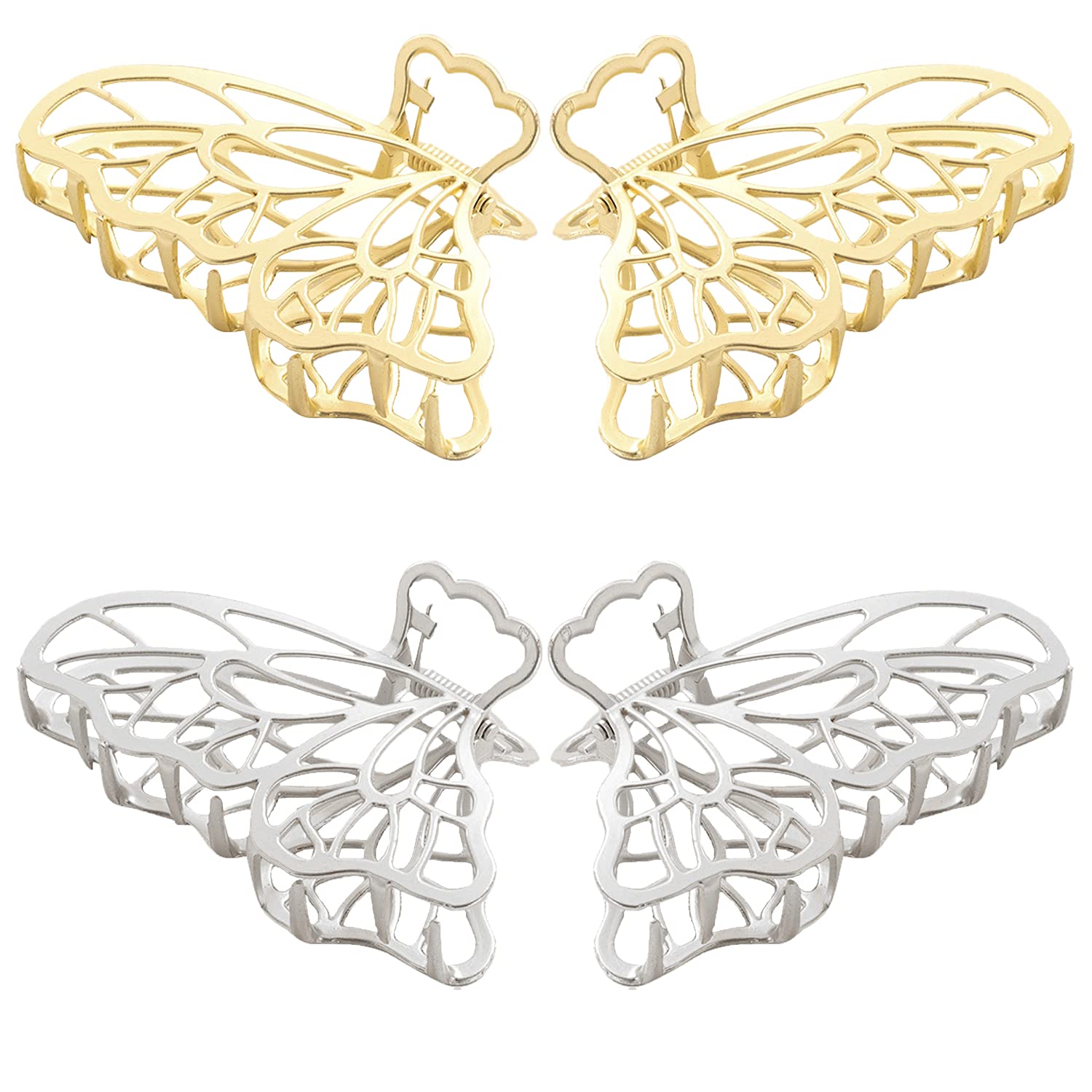 Hair Claw, 4 pcs Butterfly Metal Hair Clips Large Hair Claw for Women and Girls Clips Barrette Hollow Jaw Hair Catch Barrette Hair Clips for Birthday Valentines Day Gifts (Silver & Gold)