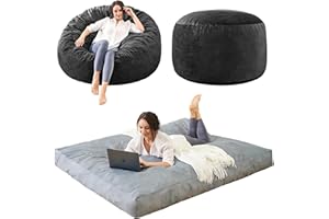 ILPEOD Bean Bag Chair Stuffed with Foam - Folding Beanbag Chairs Lounge Sofa Bed for Adults - Memory Foam Full Size Mattress - Big Couch with Soft Micro Fiber Cover in Bedroom Dorm Room - 4 ft, Black