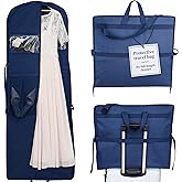Sturdy Oxford polyester fabric - 72" Wedding Dress Garment Bag - Shoulder Strap - Accessory Pockets - Attaches to Suitcase – Waterproof – Trifold – Designed for Full Skirts – Carry Handle
