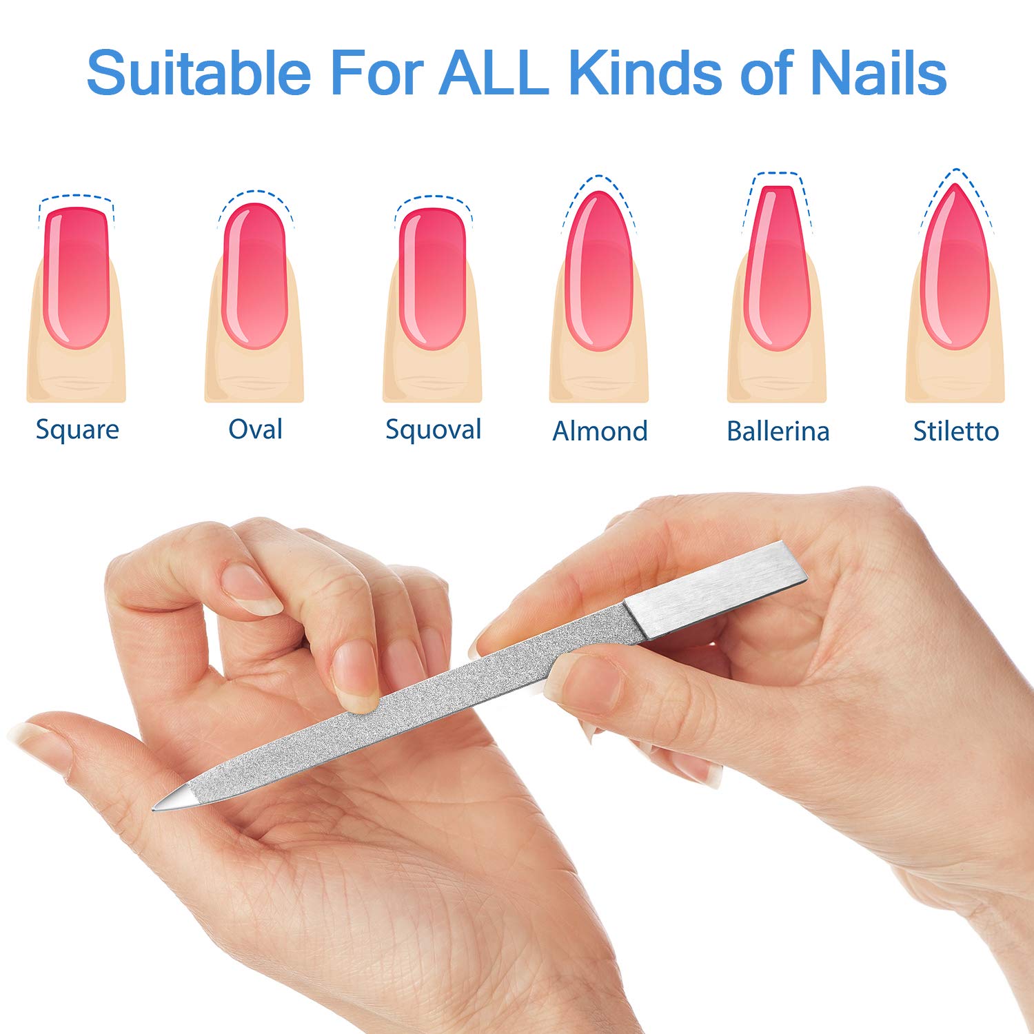 3 Pieces Diamond Nail File Set Stainless Steel Double Side Nail File Metal Sapphire Buffer File Manicure Files for Salon Home and Travel : Beauty