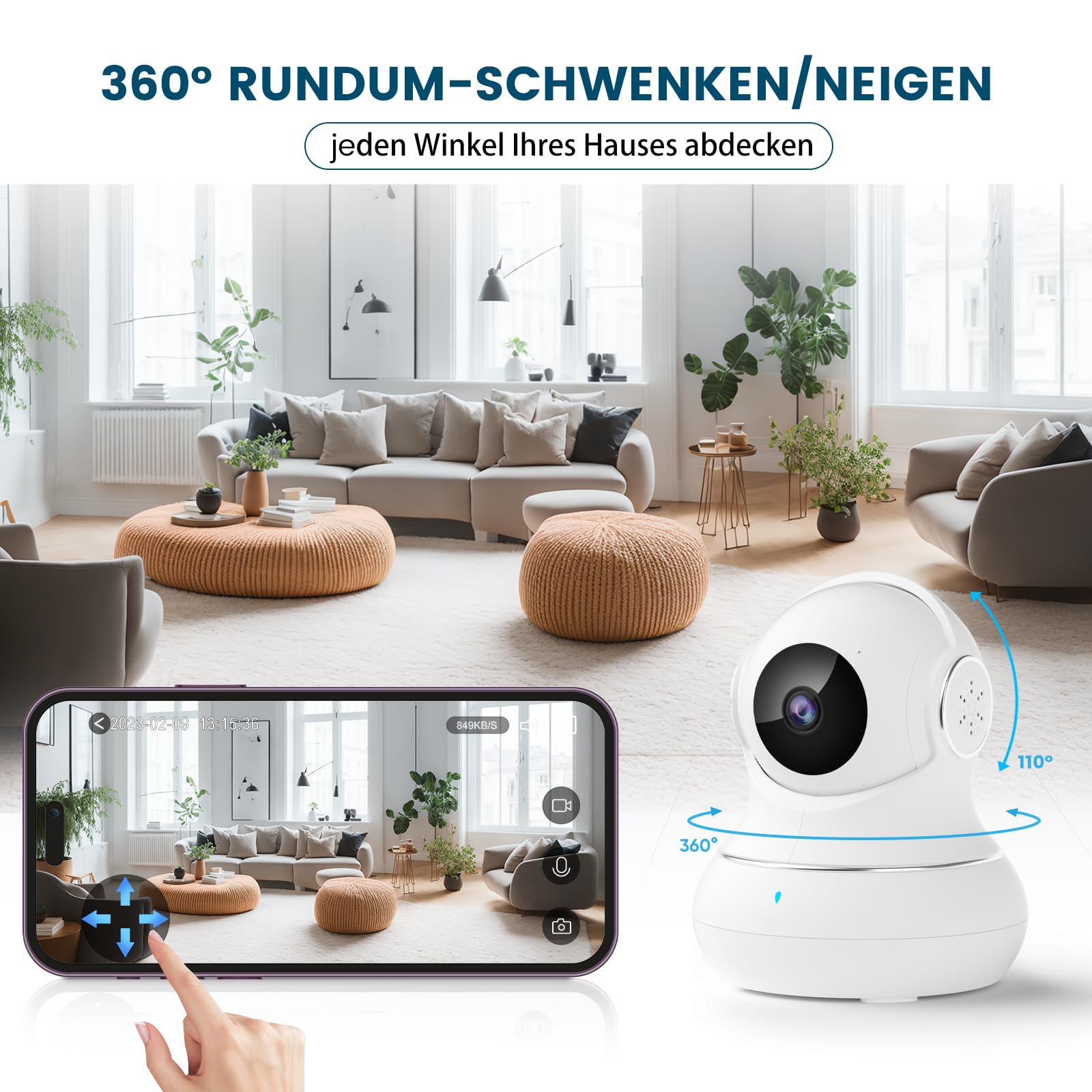 litokam Little elf Überwachungskamera Innen, 2K Babyphone mit Kamera mit Bewegungserkennung, 360°WLAN Kamera überwachung innen mit 2-Wege-Audio, Nachtsicht, Hundekamera Haustierkamera mit app, Alexa 2