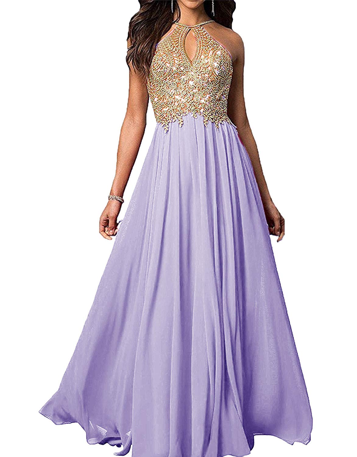 Lilac Backless Juniors Dresses Long Prom Bridesmaid Party Gowns