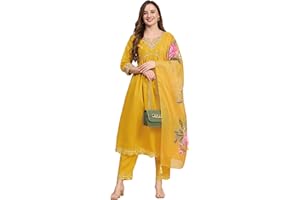 TRENDMALLS Women's Satin Silk Embroidery Salwar Suit Set Kurta Pant with Floral Printed Dupatta