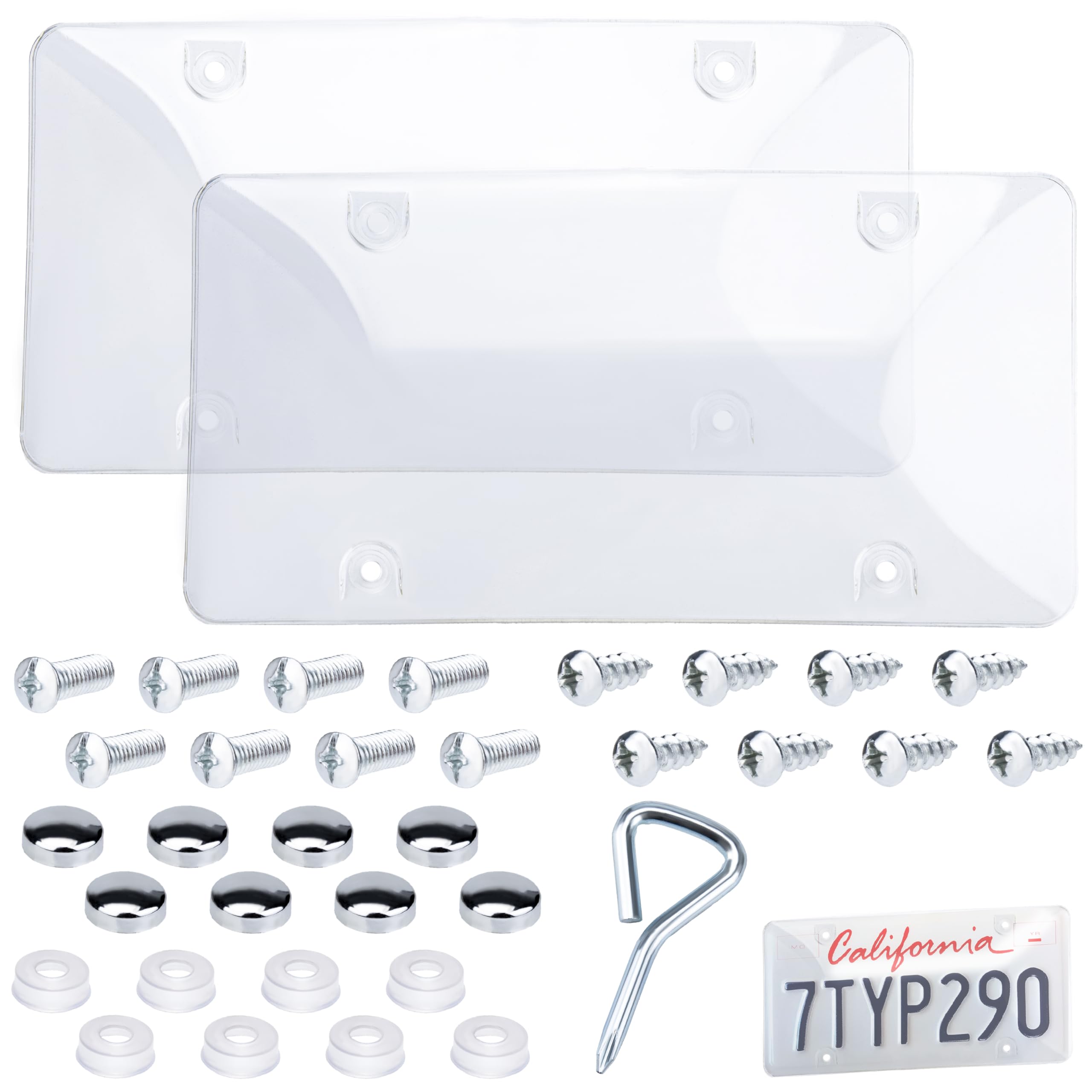 Photo 1 of 2 PCS Clear License Plate Covers, Unbreakable Novelty Licenses Plate Protect, License Plates Frame for Car Tag, Front and Back with Screws Caps