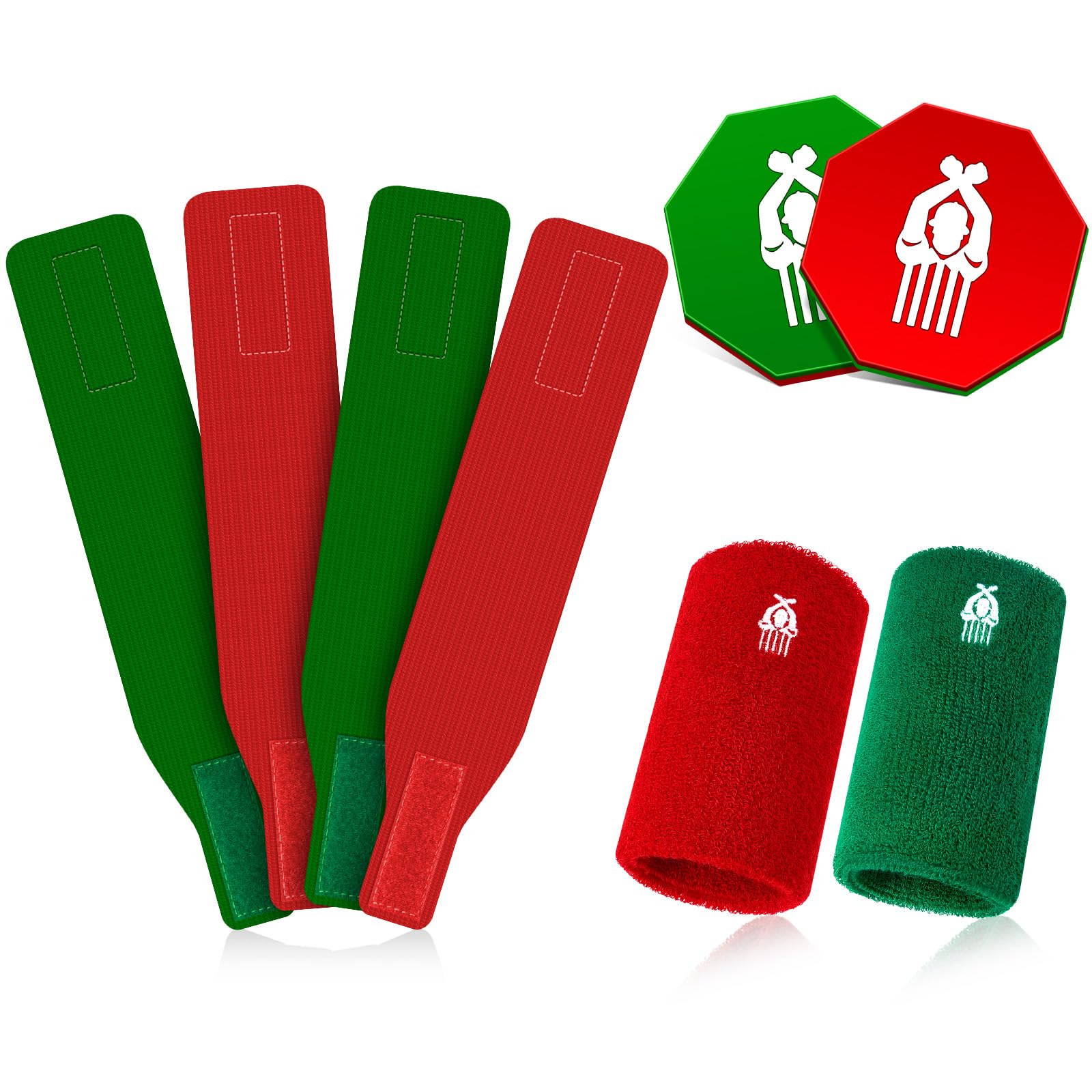 Photo 1 of 7 Pcs Wrestling Flip Disc Arm Wrestling Wrist Bands Wrestling Ankle Bands Set 1 Pliable Plastic Referee Coin 2 Red Green Referee Wristband 4 Wrestling Tournament Bands for Official Umpire Dual Meet