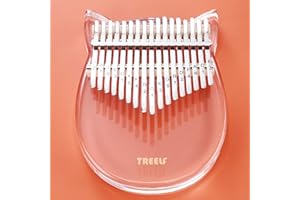 TREELF Kalimba 17 Keys Cute Cat Acrylic Thumb Piano Mbira Transparent Keyboard Finger Piano Gifts for Kids and Adults Beginners (TF-17C)