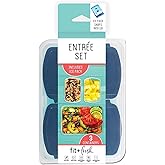 Fit & Fresh 216HL Entree Set with Ice Pack, 3 Reusable Portion Control Containers, BPA-Free, Microwave/Dishwasher Safe Lunch Box, Entrée, Blue