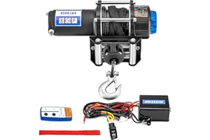 WeiSen 4500lb 12V ATV UTV Electric Winch Kit w/ 1/4" Synthetic Line, Winch Roller Fairlead & Link Stopper for Off Road Trailer Towing