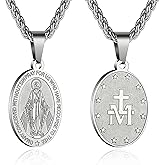 RS Virgin Mary Necklace for Men Boys Miraculous Medal Stainless Steel Mary Mother of God Pendant Mary Charm