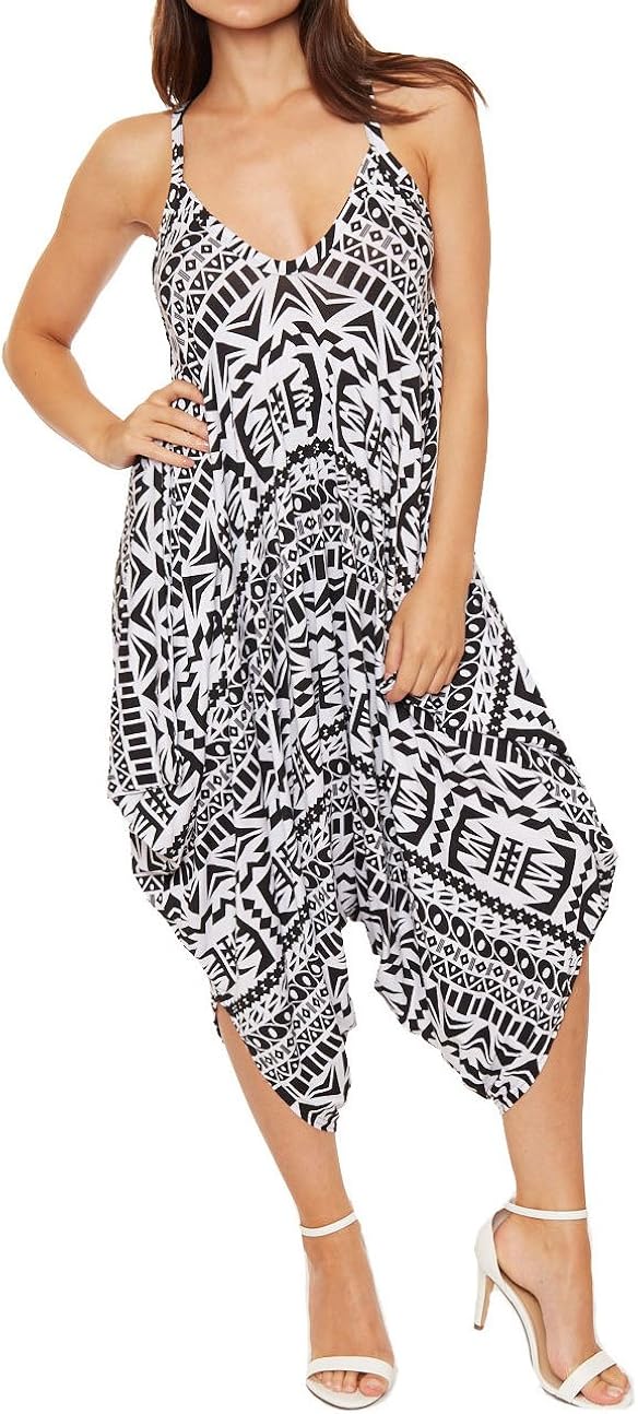 Re Tech UK Ladies Baggy Harem Jumpsuit Romper Sleeveless All in One V