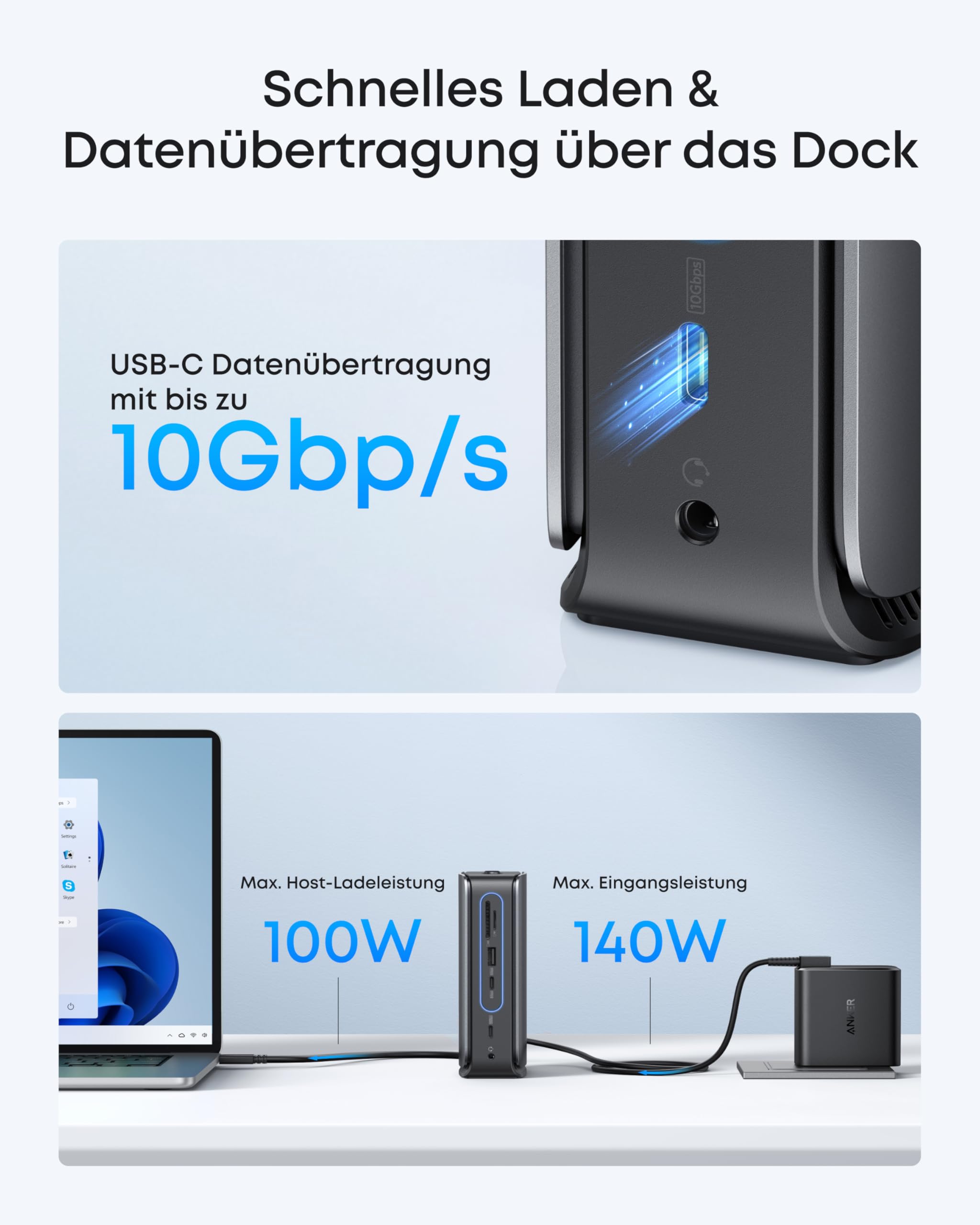 Anker Nano Laptop Docking Station, Integrierter USB C Hub, 13-in-1 Triple-Display (2× HDMI, 1× DP), 10Gbps USB-C, 3× USB-A, Audio, SD/TF, Ethernet, Bis 100W Power Delivery, Für Dell, Lenovo, HP u.v.m. 7