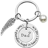 Dad Memorial Keychain - Loss of Loved Father Gifts - Guardian Angel in Heaven - Keyring in Memory of Dad - Remembrance Keepsake for Daughter & Son