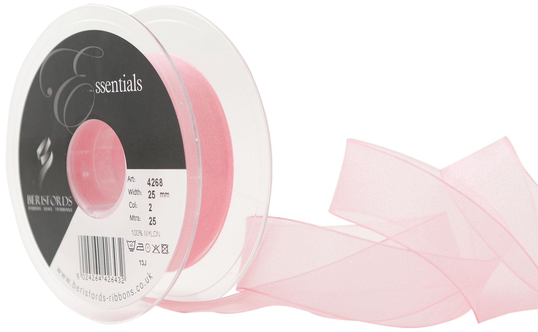 Berisfords 25 mm Super Sheer Ribbon, Pink