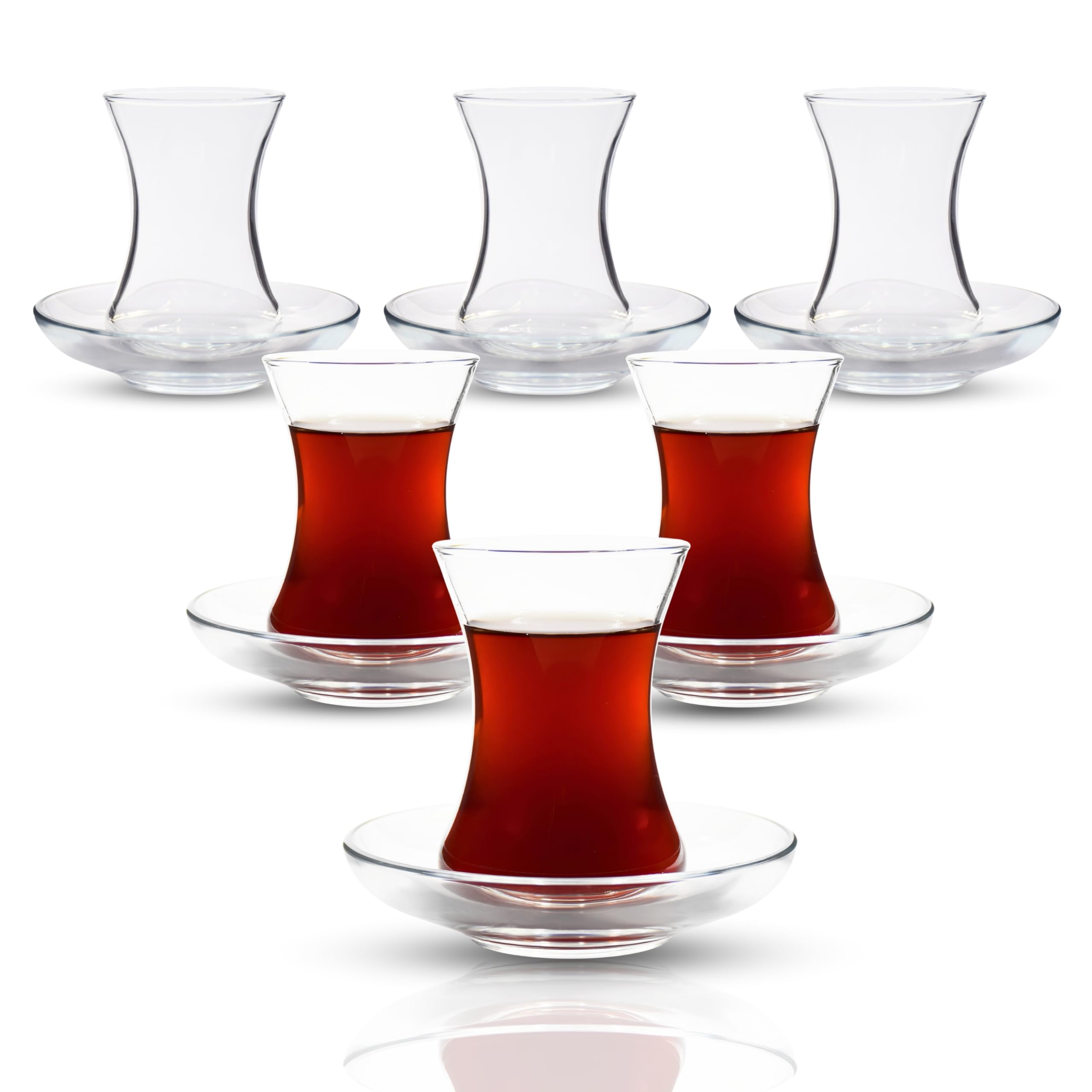 Photo 1 of ums Turkish Tea Glass Set, Slim Waist Design and Thick Sole Prevent Tea From Getting Cold, Easy to Keep for 6 People, 6 Saucers, 6 Glasses, Useful Tea Set (12 Pieces)