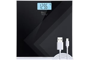 himaly Digital Body Weight Scale, USB Rechargeable Bathroom Scale with Step-On Technology, Back Light Display, Digital Weight Scale, 400Ibs/180kg Capacity, 6mm Tempered Glass