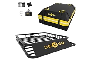 DEXSO 51" x 36" Universal Roof Rack Basket, 200 Lbs Capacity Rooftop Cargo Carrier Basket with 15 Cubic Feet (44" x 34" x 17") Waterproof Luggage Bag, for Suvs, Trucks, Vehiclesor Suvs, Trucks, Vehicles