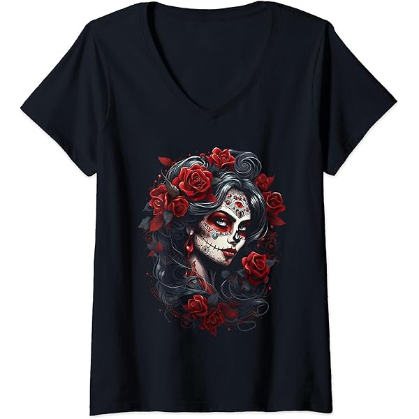 HYDE着 PRAYING HANDS V-TEE Amazon.com: Womens Cute Sugar Woman Day of the Dead Pink