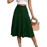 HELYO Women's Casual Summer Skirts Boho High Elastic Waisted Flowy Drawstring Ruched A Line Tiered Maxi Dress Skirt