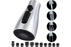 Hsmhose Kitchen Faucet Head Replacement 4 Modes, Pull Down Faucet Sprayer Head Nozzle Kitchen Sink Faucet Head with 11 Adapters