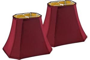 GO&SO Square Cut Corner Lampshades Burgundy Red, 8x14x11 Inch Medium Table Lamp Shades, Natural Faux Silk Lamp Shade for Floor Lamps,Bedroom and Living Room, Easy Assembly Required (Set of 2)