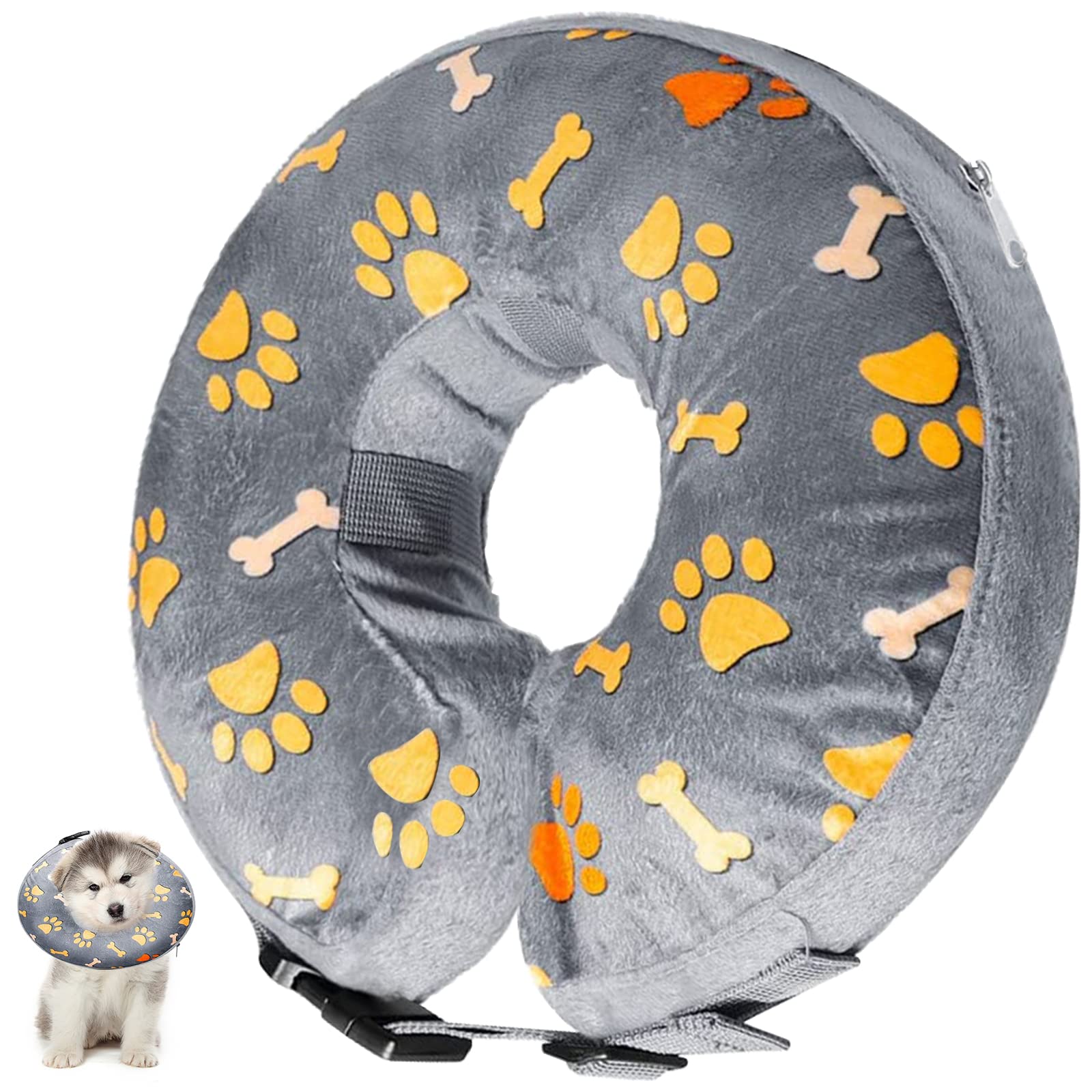 Inflatable Recovery Collar for Dogs & Cats, Soft & Comfortable, Prevents Licking & Biting Wounds, Cute Donut Design (Medium)