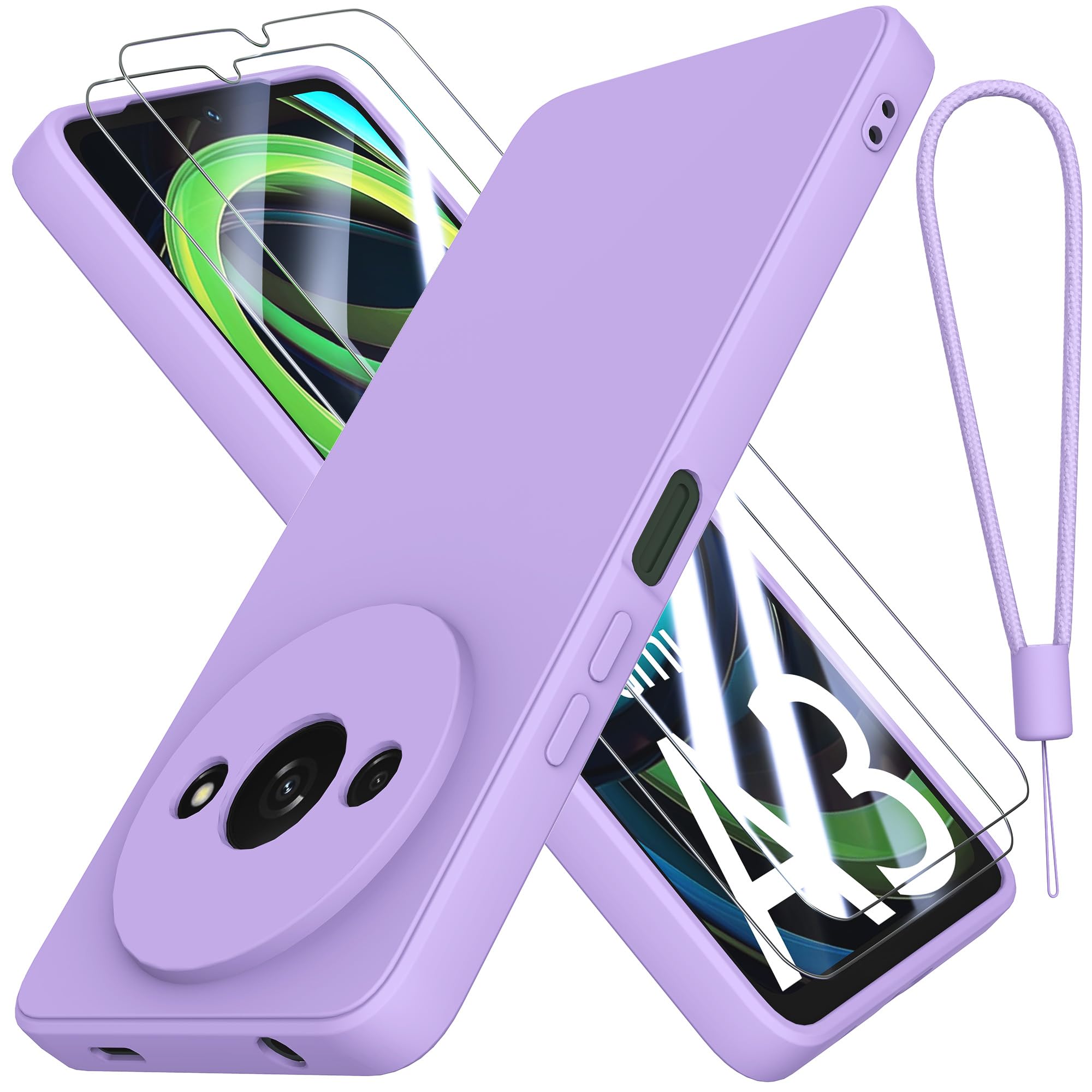 THIYUFUNS Case for Xiaomi Redmi A3 4G with 2 Tempered Glass Screen Protector, Silicone Slim Fit Shockproof Anti-Scratch Compatible with Xiaomi Redmi A3 4G - Purple — image 1
