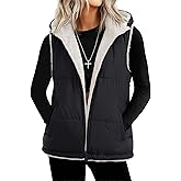YUCOLEN Womens Puffer Vest Reversible Hooded Fleece Coat Quilted Zip Up Sleeveless Jacket Winter Outerwear with Pockets