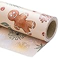 Kraft Christmas Wrapping Paper - Vintage Santa & Reindeer Design, 17" X 16.4' Mini Roll