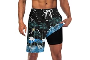 UNICOMIDEA Men Swim Trunks with Compression Liner 9 Inch Long Board Shorts