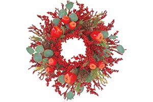 PCALYR 22 inch Christmas Wreath for Front Door - Apple and Berry Wreath for, Artificial Holiday Door Decoration with Mixed Leaves, Farmhouse Style Christmas Wreath