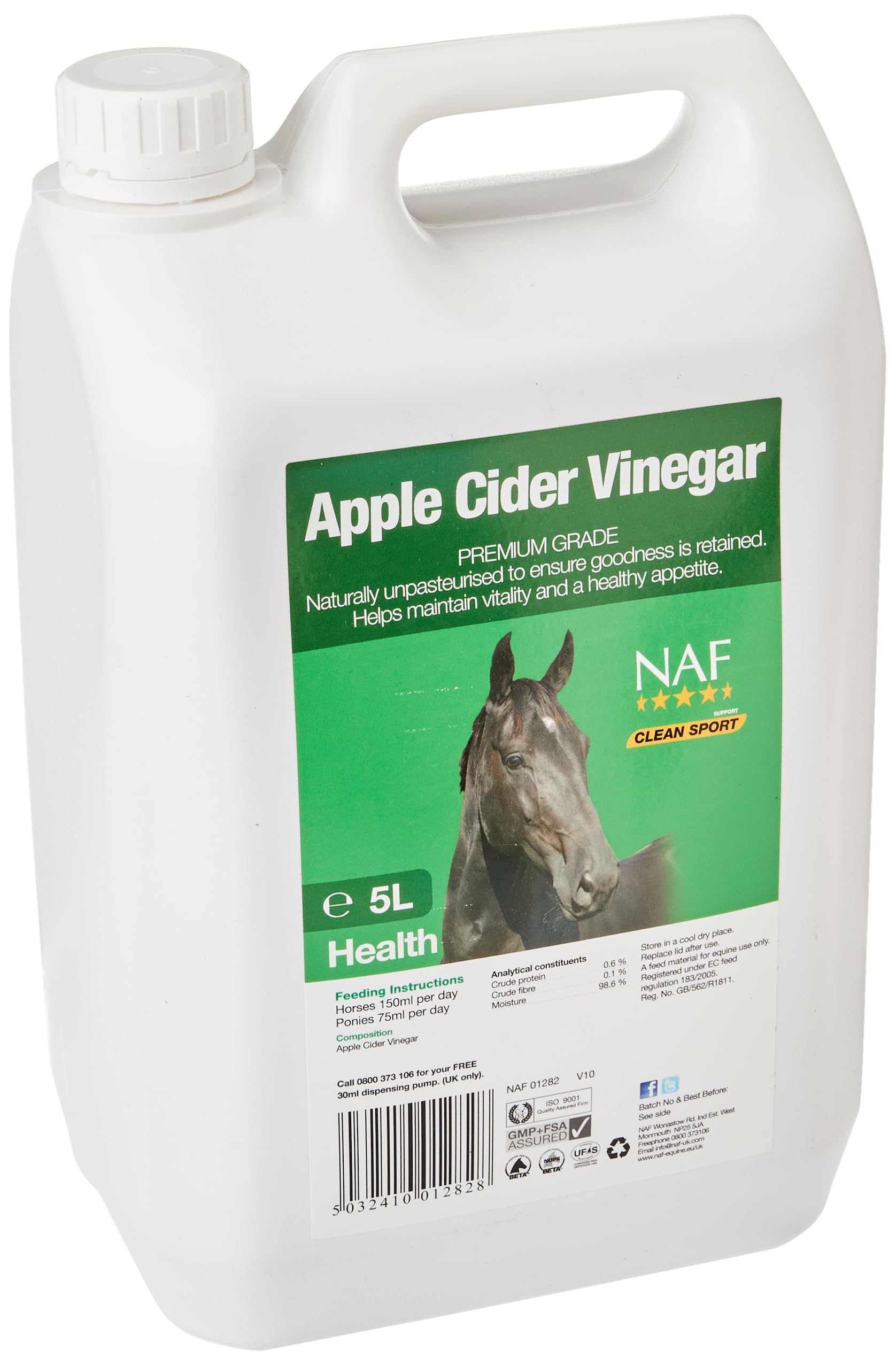 NAF Apple Cider Vinegar 5L – Natural Equine Supplement – Supports Digestion, Joint Health & Overall Vitality – Unpasteurised & Unfiltered