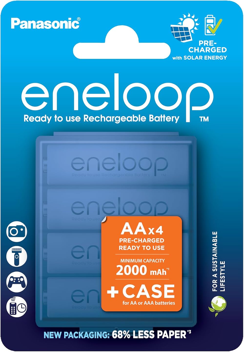 Eneloop AA Ni-MH 2000 mAh 4-Pack Rechargeable Batteries Blue Case
