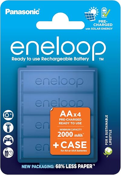 Eneloop AA Ni-MH 2000 mAh 4-Pack Rechargeable Batteries Blue Case