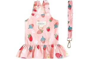 CHUKCHI Starwberry Cute Princess Dog Dress and Leash Set - Strawberry Fruit Print Puppy Dresses for Small Dogs and Cats (Pink, XL - Chest 17", Fits 10-13 lbs)