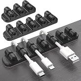 SOULWIT Upgraded Cable Holder, Cable Management Cord Organizer Clips Silicone Self Adhesive for Desktop USB Charging Cable Power Cord Bedside Wire PC Office Home (3/5/7 slot,Black)