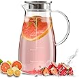 Wlasss Glass Pitcher with Lid, 68 oz/2 Liter,Hand Blown Glass Water Pitcher and Precise Scale Line for Hot/Cold Beverages, Juice, Lemonade, and Milk,Father's Day Gifts