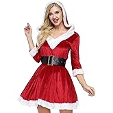 ADOMI Mrs Claus Costume for Women Christmas Costume Santa Dress Adult Hooded 2PCS Santa Clause Outfit Cosplay Suit Holiday