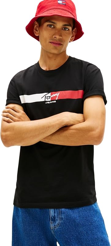 TJM Reg Signature Stripe T Ext DM0DM22539 S/S T-Shirt, Noir (Noir), S
