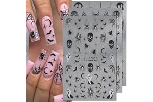 FBABFBUO Halloween Nail Art Stickers Decals 3D Halloween Nail Stickers with Rhinestone 3PCS Spider Web Spider Skull Ghost Design Manicure Decal Dark Black Halloween Nail Art Decorations Supplies for Women