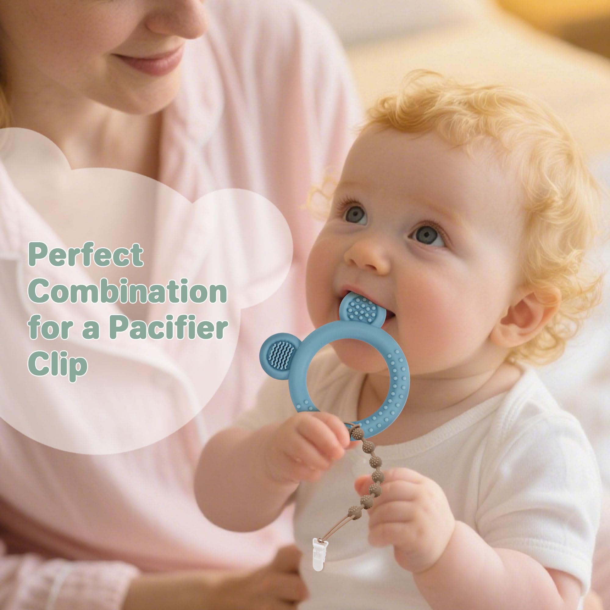 Eascrozn Baby Teething Toys Set of 3, Teethers for Babies 3-6 6-12 Months, BPA Free Soft and Textured Bear Teething Rings Silicone Teething Relief Soothing Sore Gums Baby Chew Toys