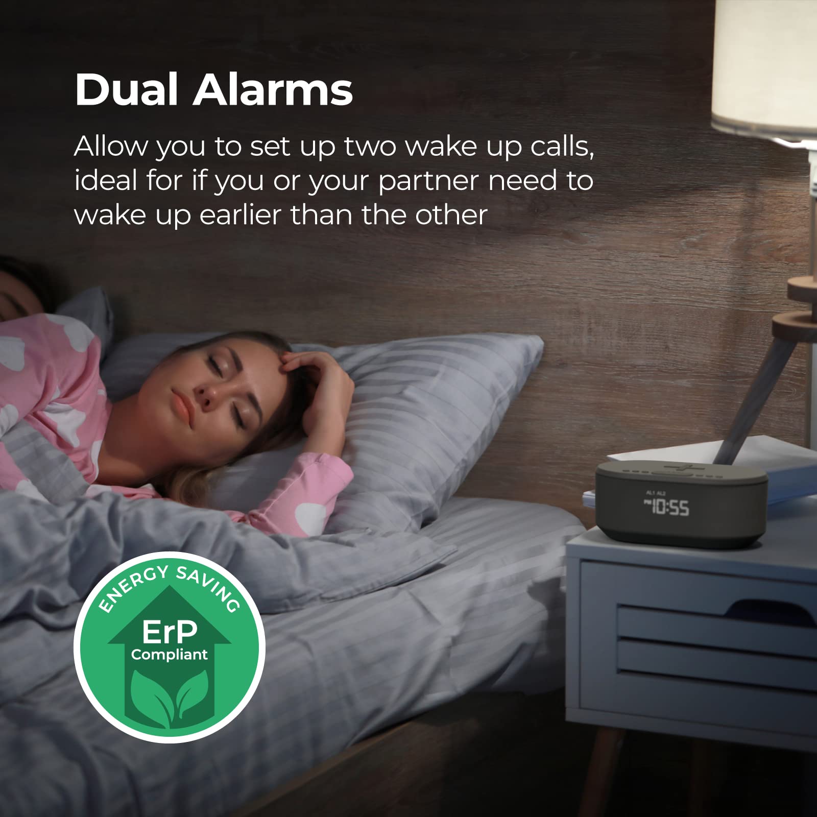 i box Dawn FM Radio, Bluetooth Wireless Speaker, Fast Charging, Clock Radio, LED Display, USB Charger, Dimmable Night Light, Alarm Clock Feature, Wireless Charger, Digital Clock, Dual Alarm (Grey)