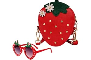 Purse for Girls Strawberry set Bag Fruit Shaped with Rivets Kids Purse with Sunglasses for Girls Toddlers Kids Teens