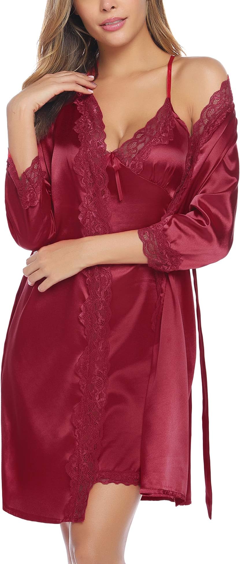 Women's Sexy Satin Robes and Nightgown Bridesmaid Bride Party Short Kimono Robe Bathrobe Camisole Nightgown