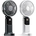 GOCKERA Portable Fan, 4200mAh Battery Operated Fan, 5 Speeds&Digital Display, Makeup Fans for Women with Base, 180°Foldable 3in1 Handheld/Neck/Desk Fan for Outdoor Indoor,Ultra Quiet (Black white)
