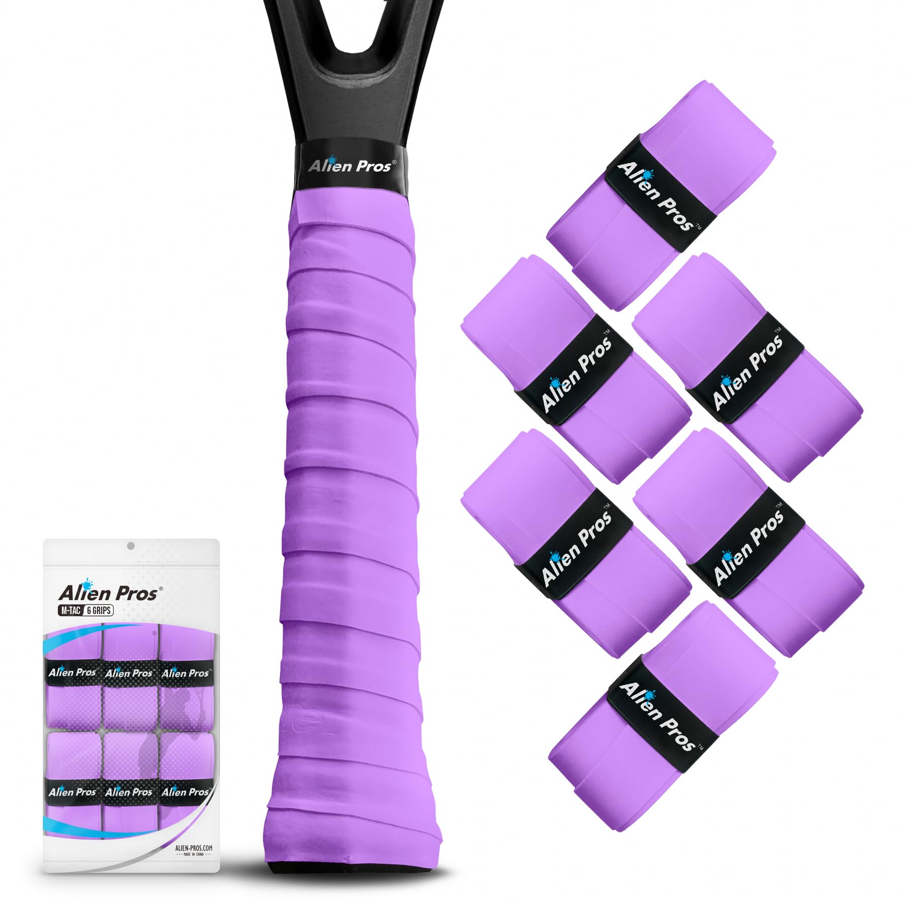 Photo 1 of ALIEN PROS New Model M-Tac Tennis Racket Grip Tape (6 Grips) Tennis Overgrip Grip Tape Tennis Racket Tac Feel Tennis Grip – Wrap Your Racquet for High Performance (6 Grips) (Purple)